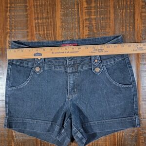 ONE 5 ONE Women's Mid Rise Dark Blue Wash Shorts Size 12 Casual Y2K